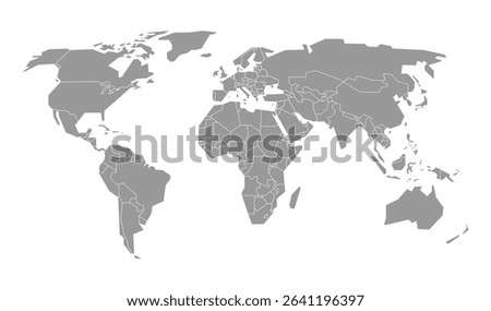 Flat grey world map with country outlines
