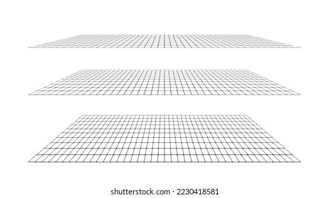 Conjunto de superficie plana de la rejilla. Plano Rectángulo en perspectiva diferente. Colección de elementos de diseño de diferentes ángulos. Ilustración vectorial.