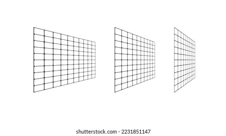 Flat grid surface set. Rectangle vertical plane in different perspective. Different angles design elements collection. Vector