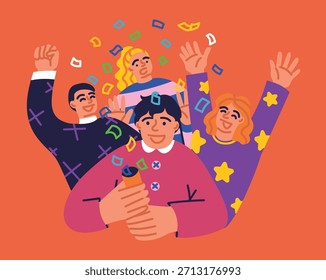 Flat Group Selfie Party Celebration Illustration\
