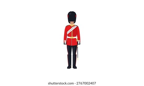 Flat of guard in red coat and black bearskin hat flat guard uniform