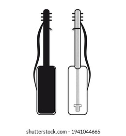 Flat Guembri instrument for Moroccan music. Gnawa music instrument for Festival of Essaouira. Minimal Gembri vector Illustration.
