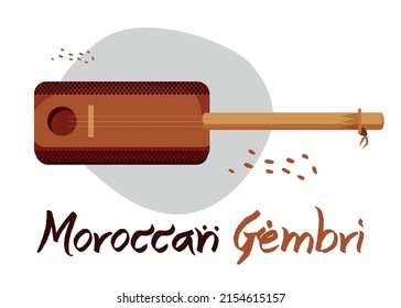 Flat Guembri instrument for Moroccan music. Gnawa music instrument for Festival of Essaouira. Minimal Gembri vector Illustration.