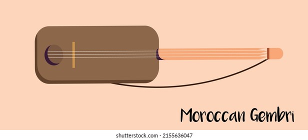 Flat Guembri instrument for Moroccan music. Gnawa music instrument for Festival of Essaouira. Gembri gnaoua vector Illustration.
