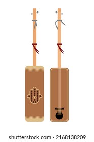 Flat Guembri instrument for Moroccan music. Gnawa music instrument for Festival of Essaouira. Gembri vector Illustration. Gnaoua logo design.
