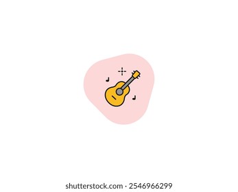 Flat Guitar Icon. Acoustic Guitar Vector, Musical Brands Logo Design. String Instrument for Musicians. From Folk Melodies to Rock Anthems, Timeless Guitar Icon for Every Genre. Cultural Chords Art.