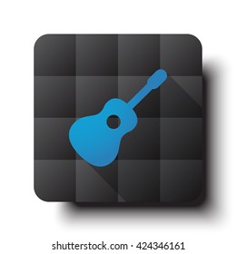 Flat Guitar icon on black app button with drop shadow
