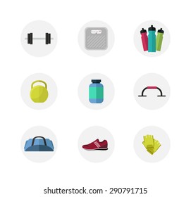 Flat gym icon set