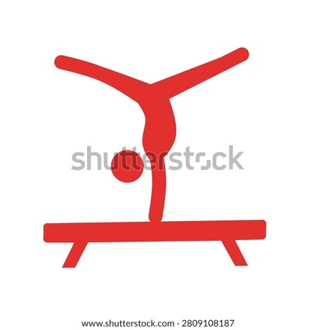 Flat gymnast icon performing on balance beam. Sports activity vector illustration for gymnastics training, flexibility and competition isolated on white background