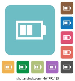 Flat half battery icons on rounded square color backgrounds.