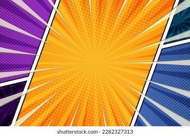 Flat halftone comic frame background , vector illustration