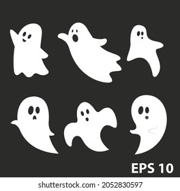 Flat Halloween Animated Ghost Collection Vector