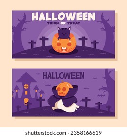 flat halloween background banner social media template