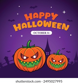 Flat halloween background with orange pumpkin