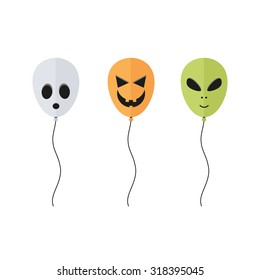 Flat halloween balloon set isolated on white background