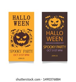 flat halloween banners with scary pumpkin