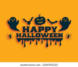 flat halloween card with ghost and flying bats