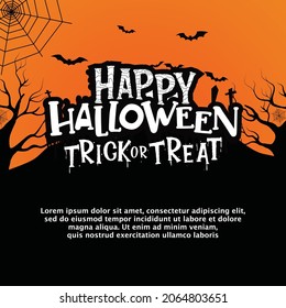 Flat Halloween Card With Spiderweb
