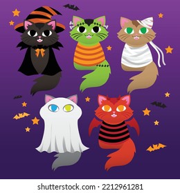 Flat halloween cats collection - illustration