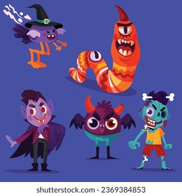 flat halloween characters collection vector design illustration