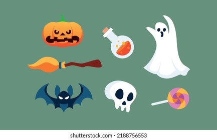 Flat halloween element collection background vector