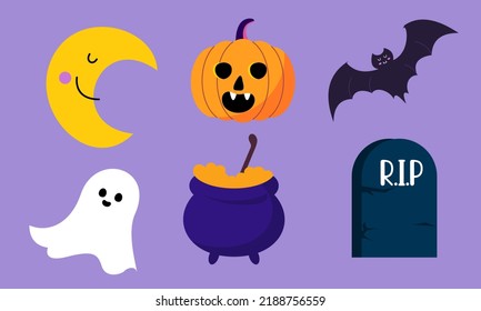 Flacher Halloween-Element-Kollektionshintergrund, Vektorgrafik