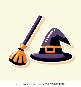 Flat halloween elements collection sticker illustration