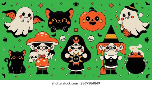 flat halloween elements collection vector design illustration