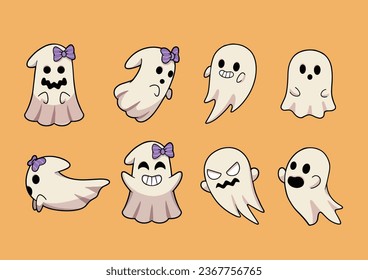 Flat Halloween Ghosts Collection - Vector