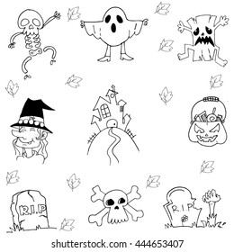 Flat Halloween hand draw in doodle illustration