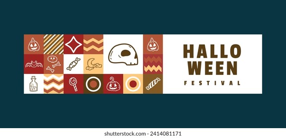 Flat halloween holiday horizontal banner design illustration