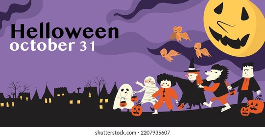 Flat halloween horizontal banner template
