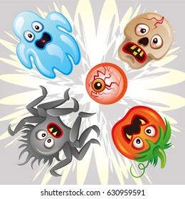 Flat Halloween Icon, Halloween Character and element design Halloween Background, Illustration.