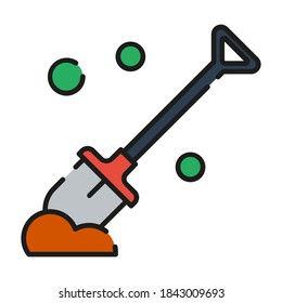 Flat halloween icon vector design the shovel stuck in the ground, suitable for icons, illustration, backgrounds, stickers, covers, banners
