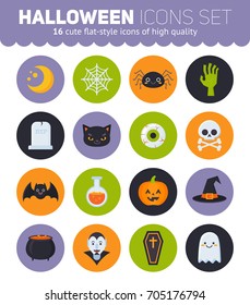 Flat Halloween icons with creepy symbols for infographics, cards, kids and web design