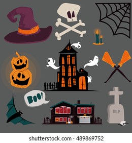 Flat Halloween icons set