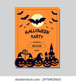 flat halloween invitation card with orange background