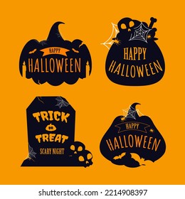 Flat halloween labels collection with black and orang color.