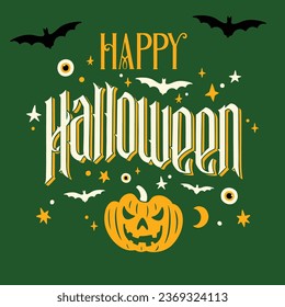 flat halloween lettering vector design illustration