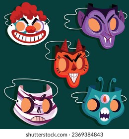 flat halloween masks collection vector design illustration