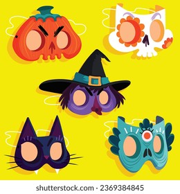 flat halloween masks collection vector design illustration