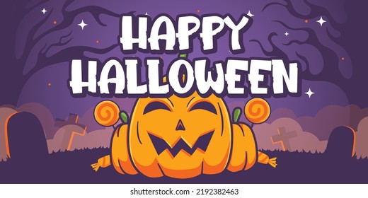 Flat halloween night pumpkin candy background