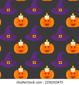 Flat halloween pattern with pumpkin