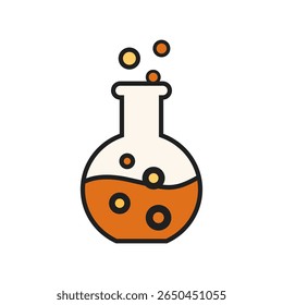Flat Halloween potion bottle with bubbles icon, perfect for magic-themed graphics, game UI, spooky stickers, witchcraft assets, and fantasy potion design