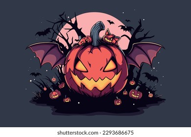 Flat halloween pumpkin bat collection series vector illustration