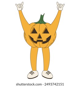 Flat Halloween pumpkin character isolated white. Happy Helloween Theme. Template of horror jack o lantern mascot. Simple pastel colors vector illustration can used design poscard, poster, banner. 