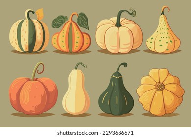 Flat halloween pumpkin collection series vector illustration