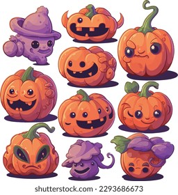 Flat halloween pumpkin collection series vector illustration