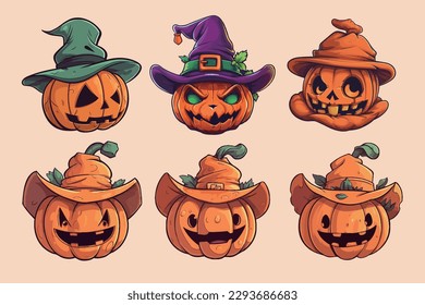 Flat halloween pumpkin collection series vector illustration