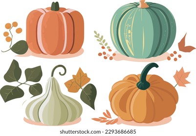 Flat halloween pumpkin collection series vector illustration